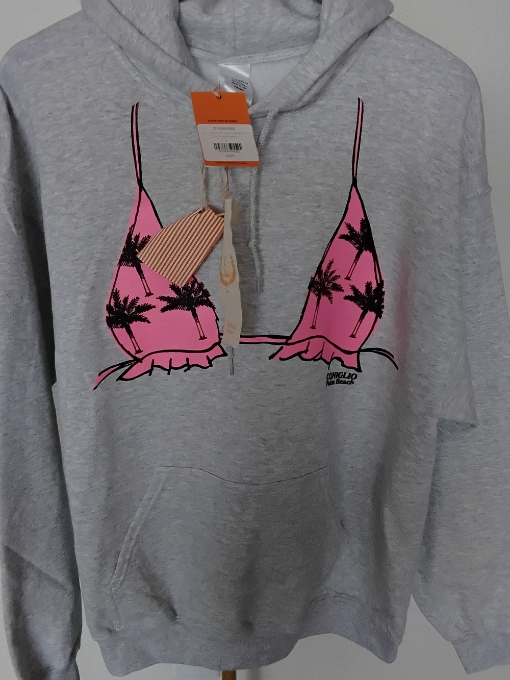Coniglio Brand Women's Gray Hoodie with Pink Bikini Graphic